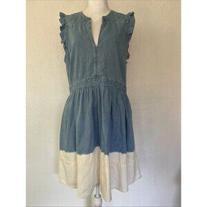 Kate Spade Dip-Dyed Denim Dress Size 12 V Neck Tiered Bottom Pockets Ruffle
